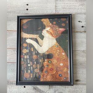 Framed 8x10 Cat Art Print - Black and Gold Gustav Klimt style